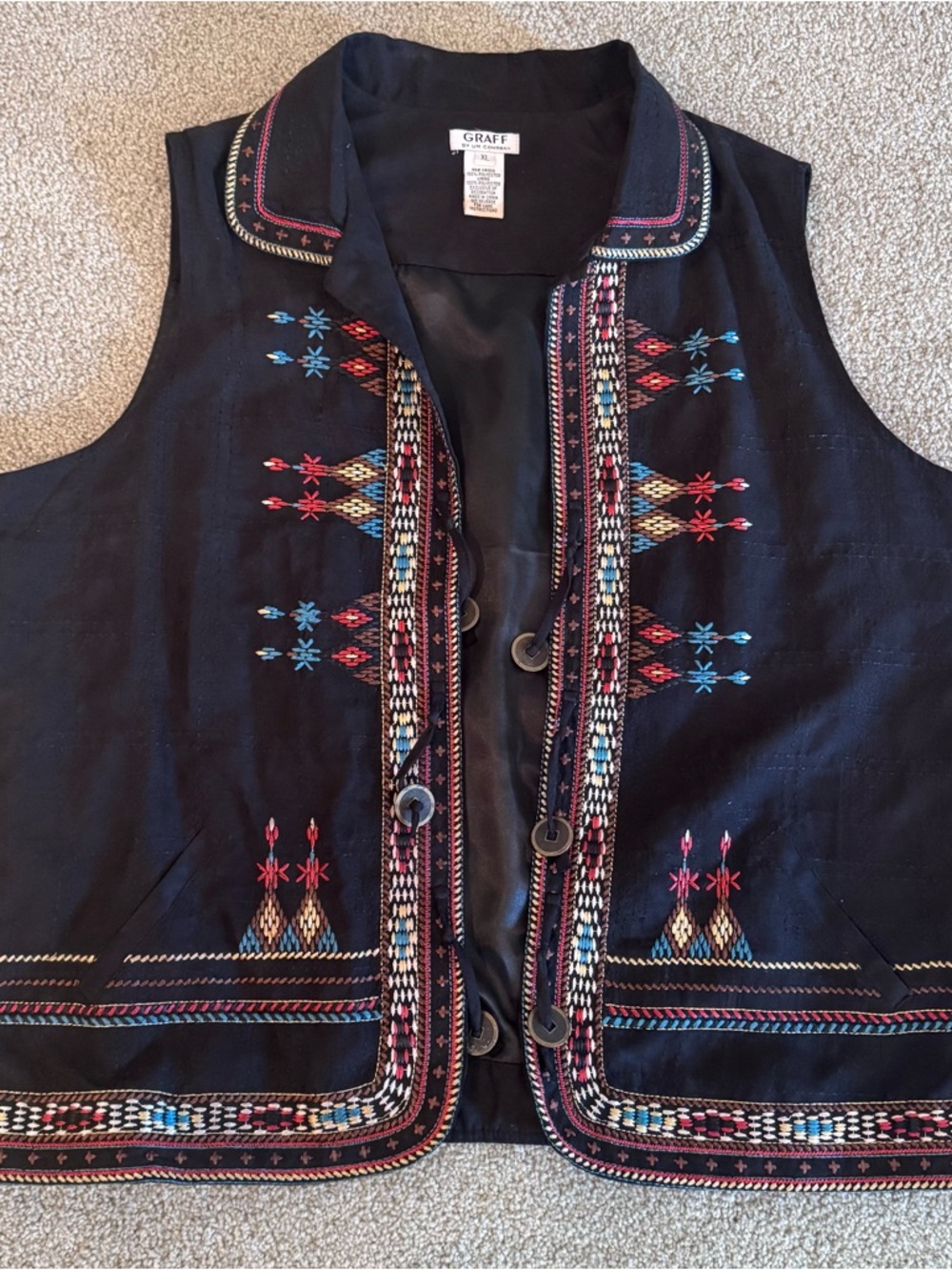 Graff Embroidered Vest Boho Cottagecore Western Floral Folk Festival Vest Sz XL